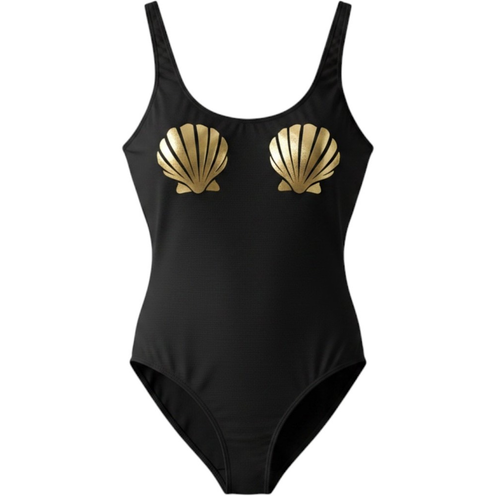 Arizona Jean Co Womens Black Gold Seashell One Piece Swimsuit AZ18501 Small NWT
